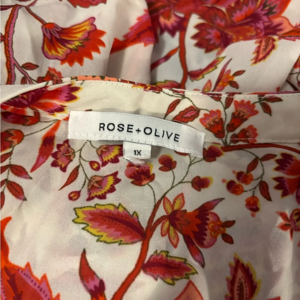 Rose & Olive Floral Blouse - White, Red & Orange - Picture 5 of 7